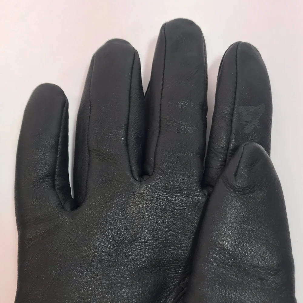 Eddie Bauer Black Leather Fleece Lined Gloves Size L